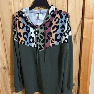 HEIMISH USA Multi-Color Leopard Yoke Hoodie - Olive Body